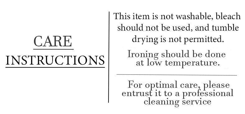 Care instructions for a Women's Leather Coat of Prestige, detailing care recommendations such as avoiding washing, bleach, and tumble drying, with low ironing. Professional cleaning suggested. From Borcelleclothes.