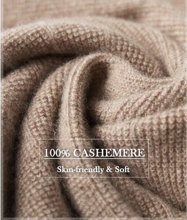 Demo of the Men's Cashmere V-Neck Sweater in Sandrift, highlighting its skin-friendly, ultra-soft cashmere texture. From Borcelleclothes