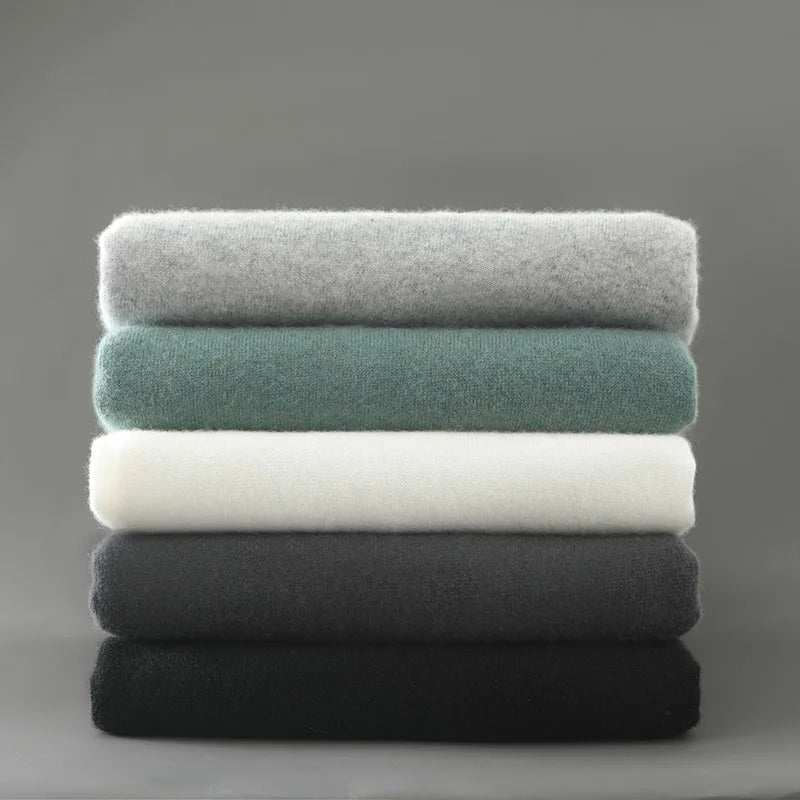 All color options of men’s Button Placket Cashmere Sweater stacked together — From Borcelleclothes.