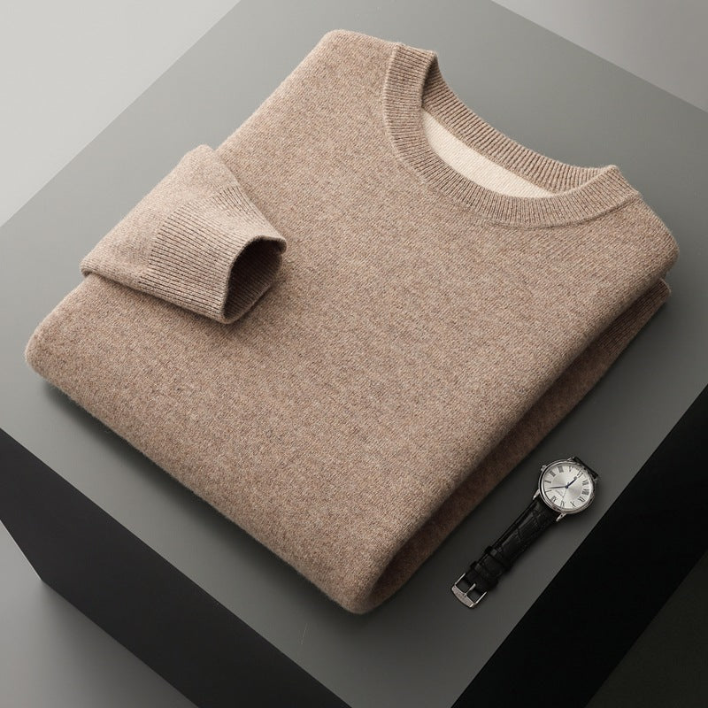 Men's Double-faced wool sweater in Mountain Road featuring thermal air-layer technology, classic regular fit, and a soft contrast reverse. Quiet, all-day comfort. — From Borcelleclothes.
