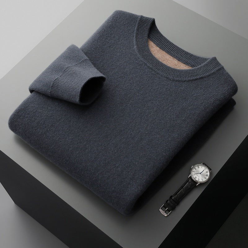 Men's Double-faced wool sweater in Nighttide featuring thermal air-layer technology, classic regular fit, and a soft contrast reverse. Quiet, all-day comfort. — From Borcelleclothes.