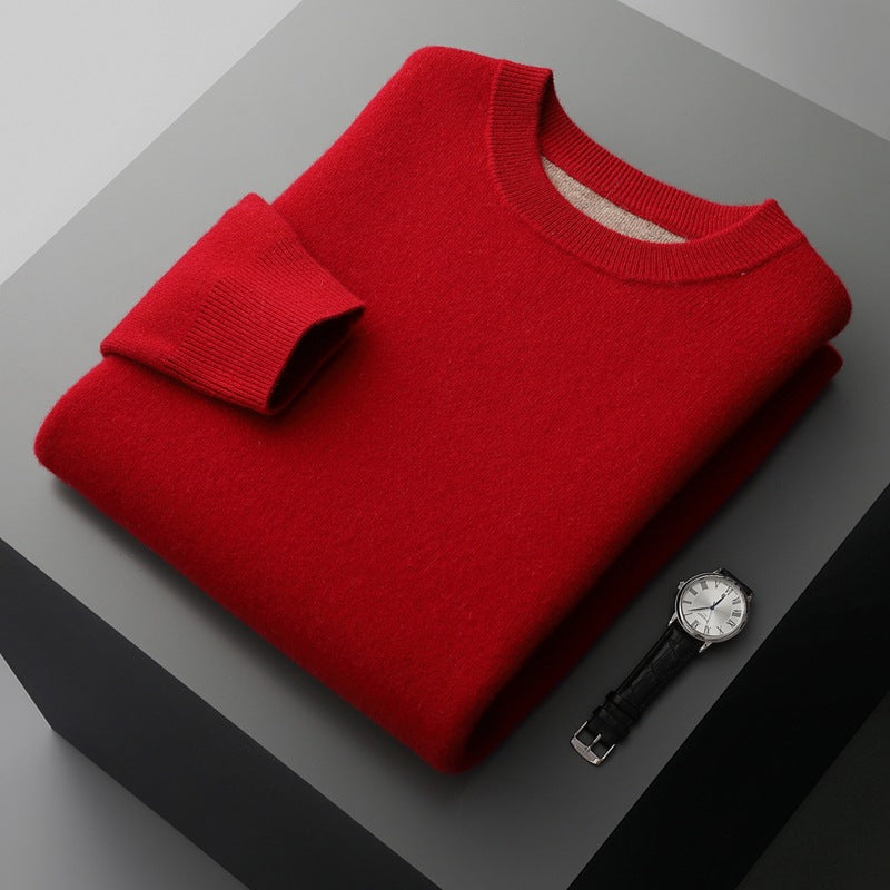 Men's Double-faced wool sweater in Redwing featuring thermal air-layer technology, classic regular fit, and a soft contrast reverse. Quiet, all-day comfort. — From Borcelleclothes.