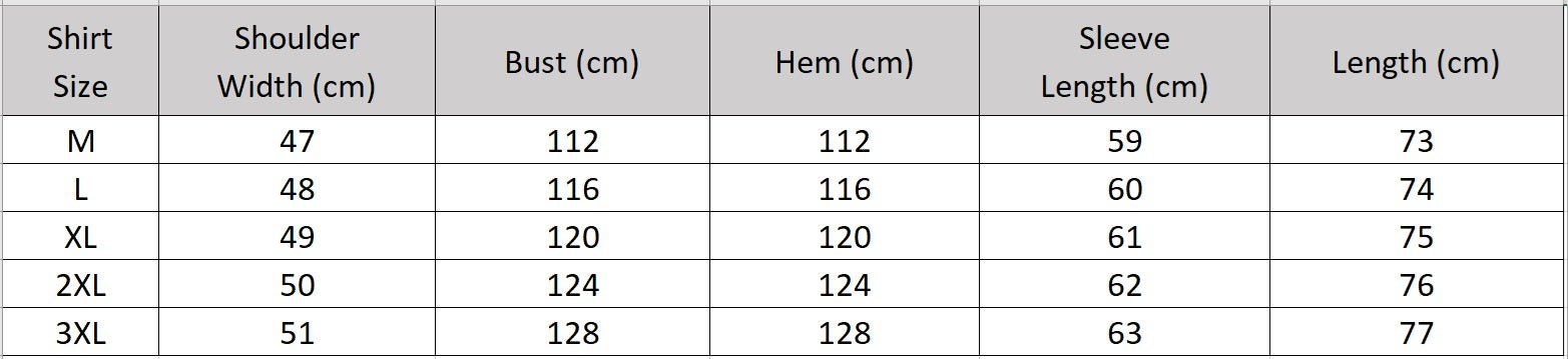 Men's size chart for a Gambiered Guangdong Silk Shirt. Crafted from authentic, collectible Xiangyunsha silk, cured under the sun with wild botanical tannins and rich river silt. — From Borcelleclothes.