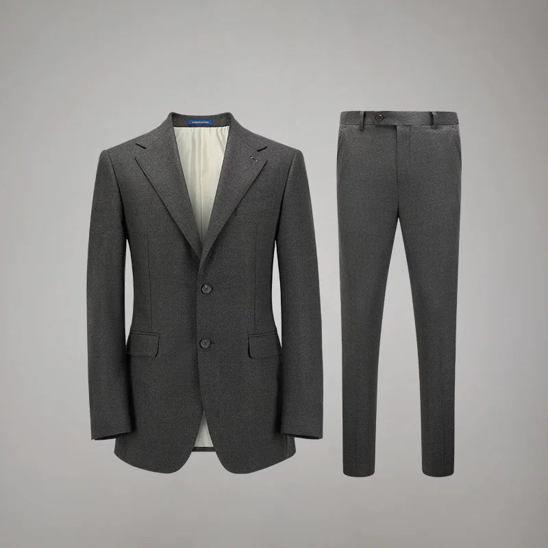 Men's VBC Super 110s merino wool flannel suit in Portofino. Features half-canvas tailoring, barchetta pocket, and Bemberg cupro lining. — From Borcelleclothes.