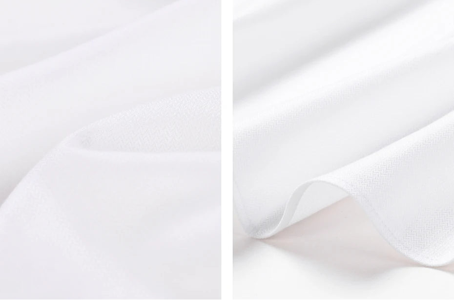 Textural collage of the Lotus White shirt showing the wave-folded bottom hem, illustrating the soft, volumetric shimmer of natural Mulberry silk. — From Borcelleclothes.