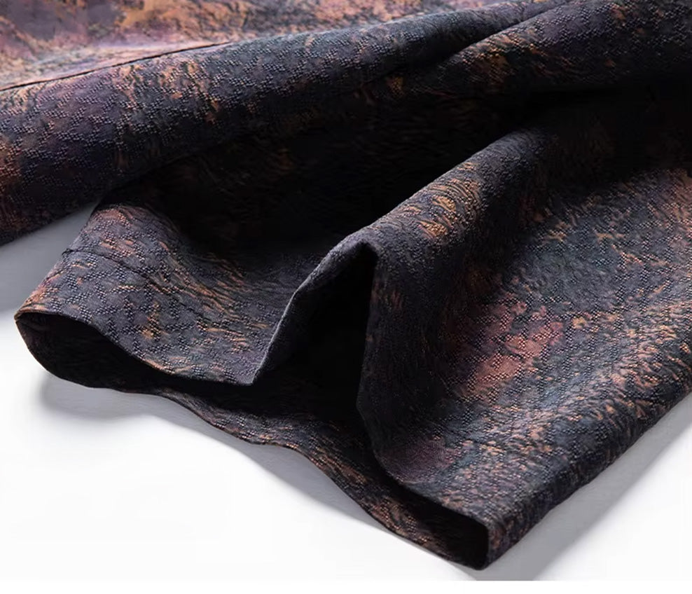 Detail of the set-in short sleeve cuff on the mottled Trail of Emotions Xiangyunsha silk shirt — From Borcelleclothes.