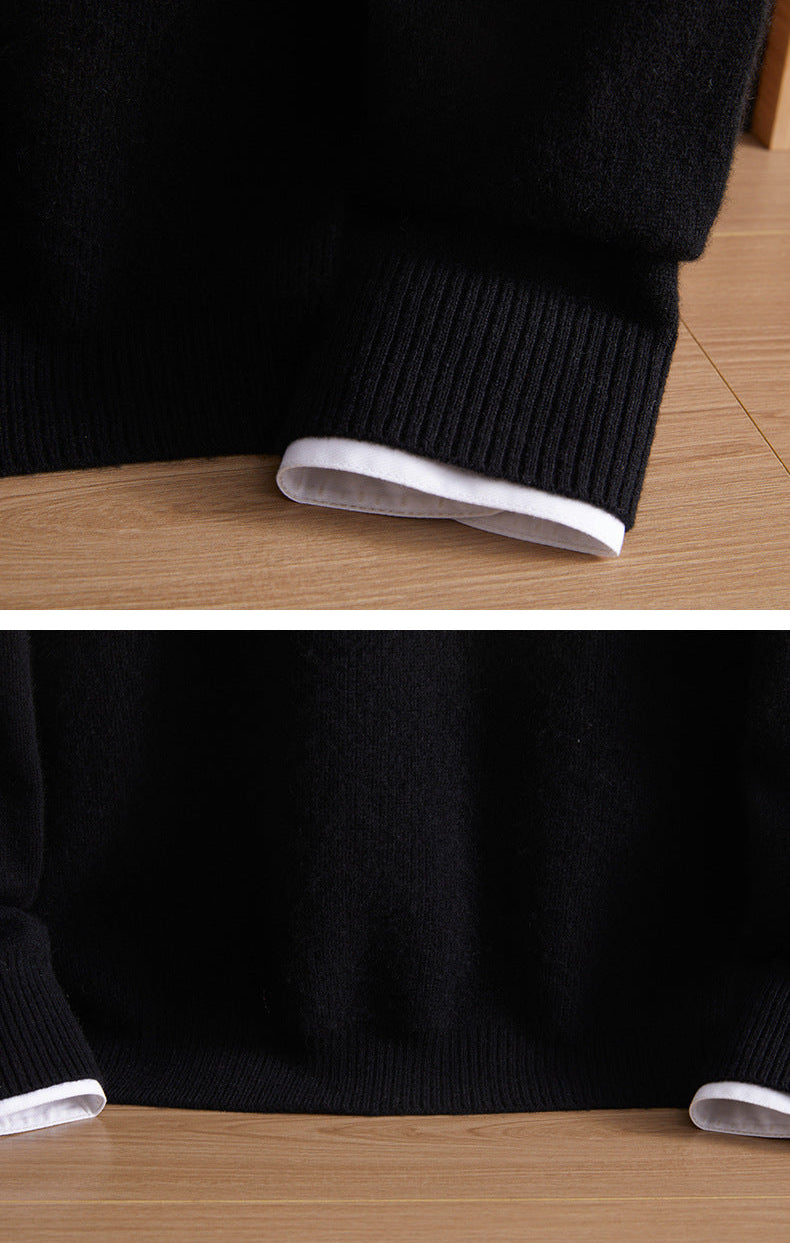 Detailed macro collage showcasing the resilient 1x1 ribbed cuffs and bottom hem of the men’s Arbas cashmere sweater in Obsidian black — From Borcelleclothes.