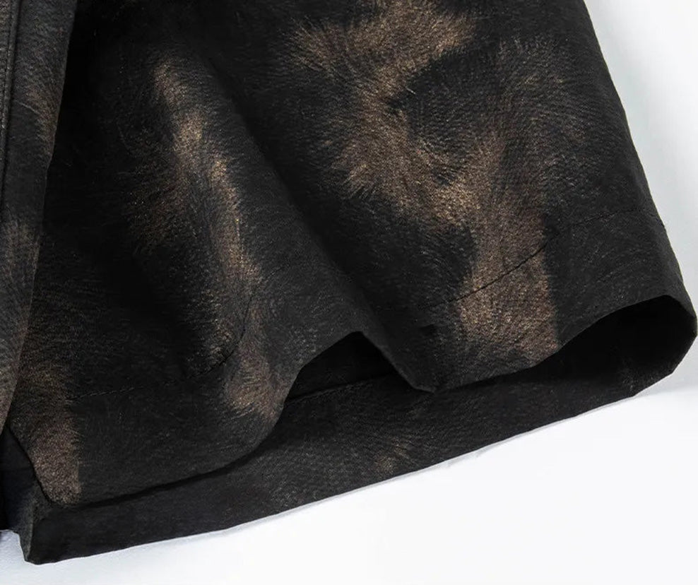 Sleeve detail of Men's Xiangyunsha silk shirt in Rutilated Graphite color, showcasing the unique handmade needle-like amber pattern — From Borcelleclothes.