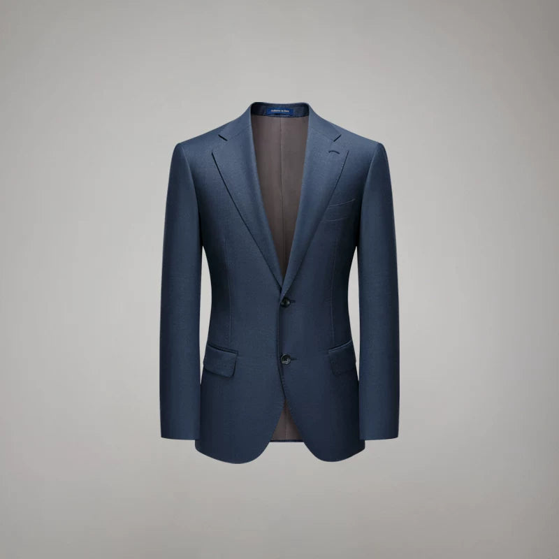 Men's single-breasted tailored Salt Wave blue-gray melange wool blazer with notched lapels and half-canvas build — From Borcelleclothes.