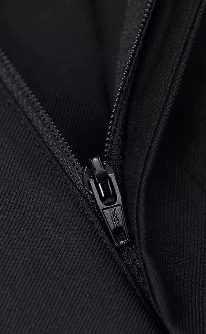 Macro view of the tailored trouser fly revealing the concealed YKK auto-lock metal zipper — From Borcelleclothes.
