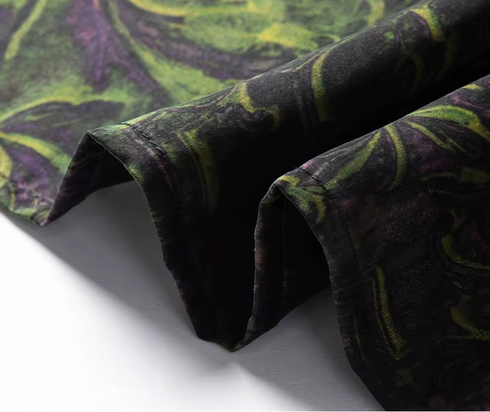 Detailed view of the clean bottom hem on the hip-length Xiangyunsha silk shirt — From Borcelleclothes.