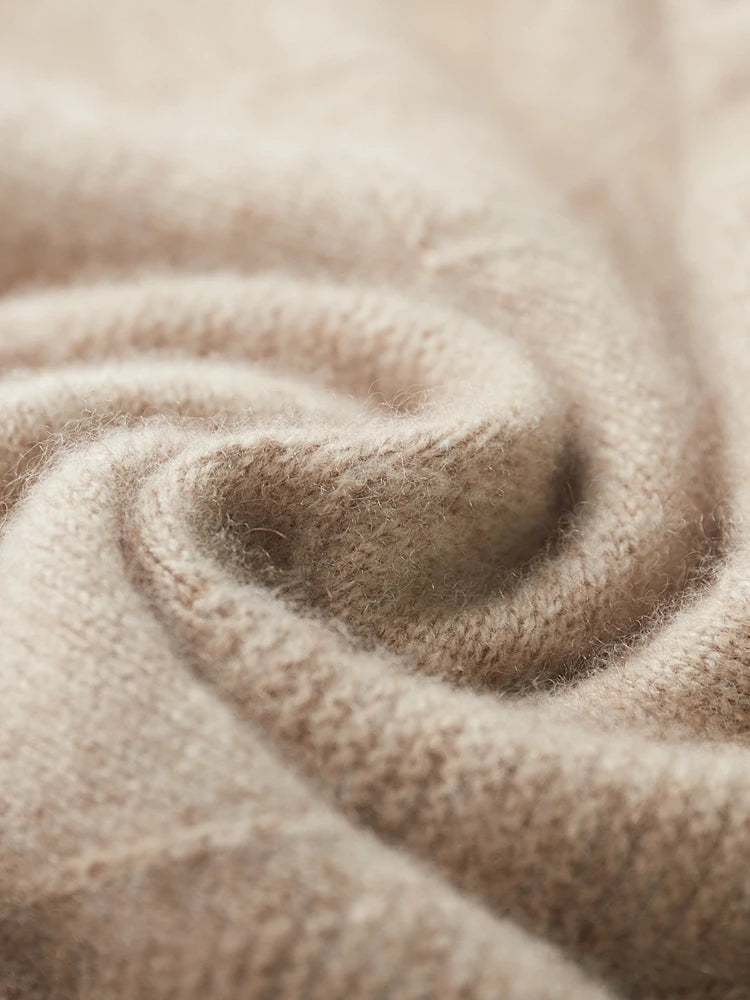 Spiral-folded cashmere texture of the Dark Vanilla diamond motif sweater — From Borcelleclothes.