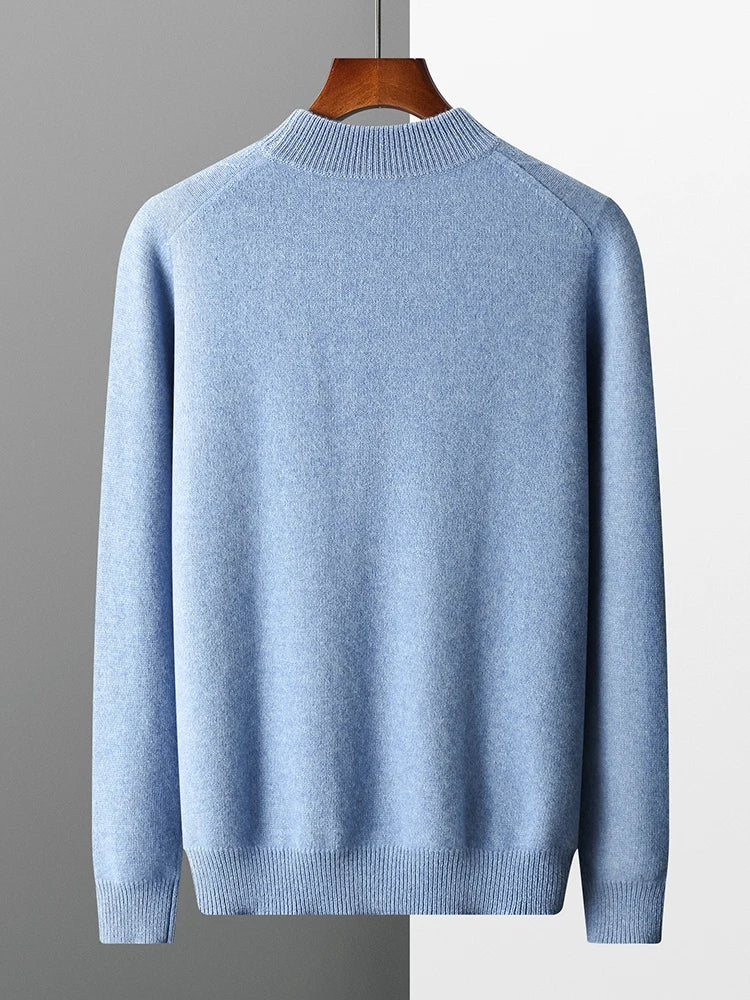 Back view of the Rock Blue men’s cashmere sweater with diamond knit — From Borcelleclothes.