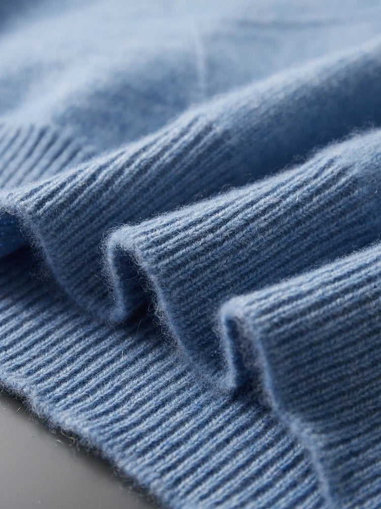 Bottom hem of the Rock Blue diamond cashmere sweater — From Borcelleclothes.