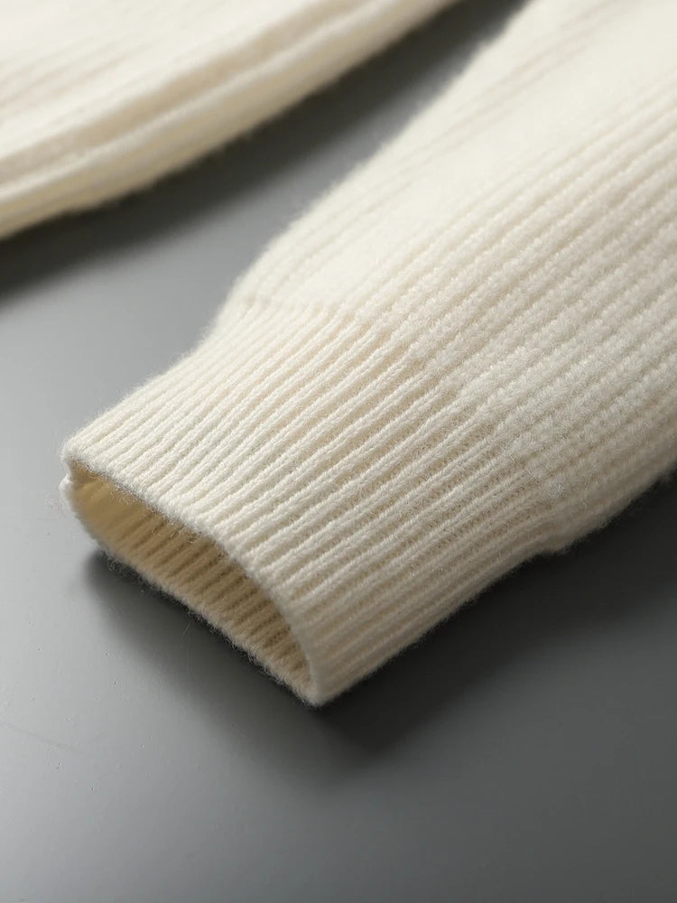 Cuff detail of the men’s White Coffee cashmere sweater — From Borcelleclothes.