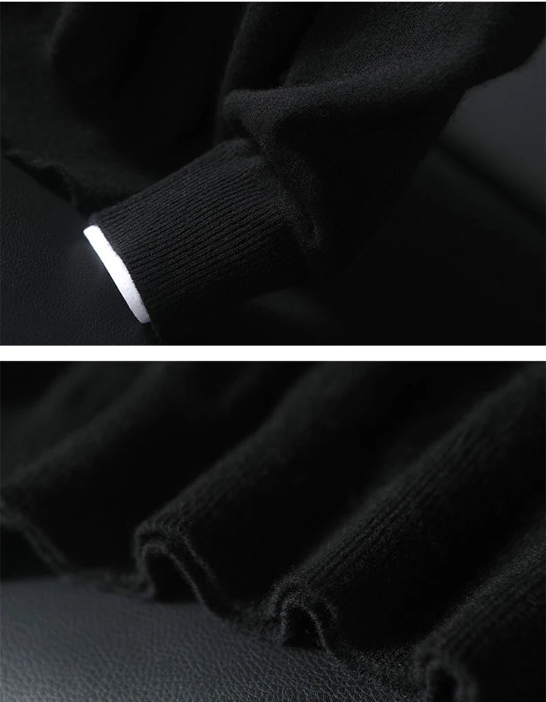 Men’s cashmere sweater in Onyx, collage with ribbed cuff and bottom hem — From Borcelleclothes.