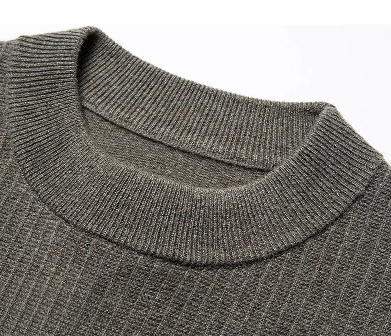 Crew neck detail of the Serpentine vertical ridge cashmere sweater – From Borcelleclothes.