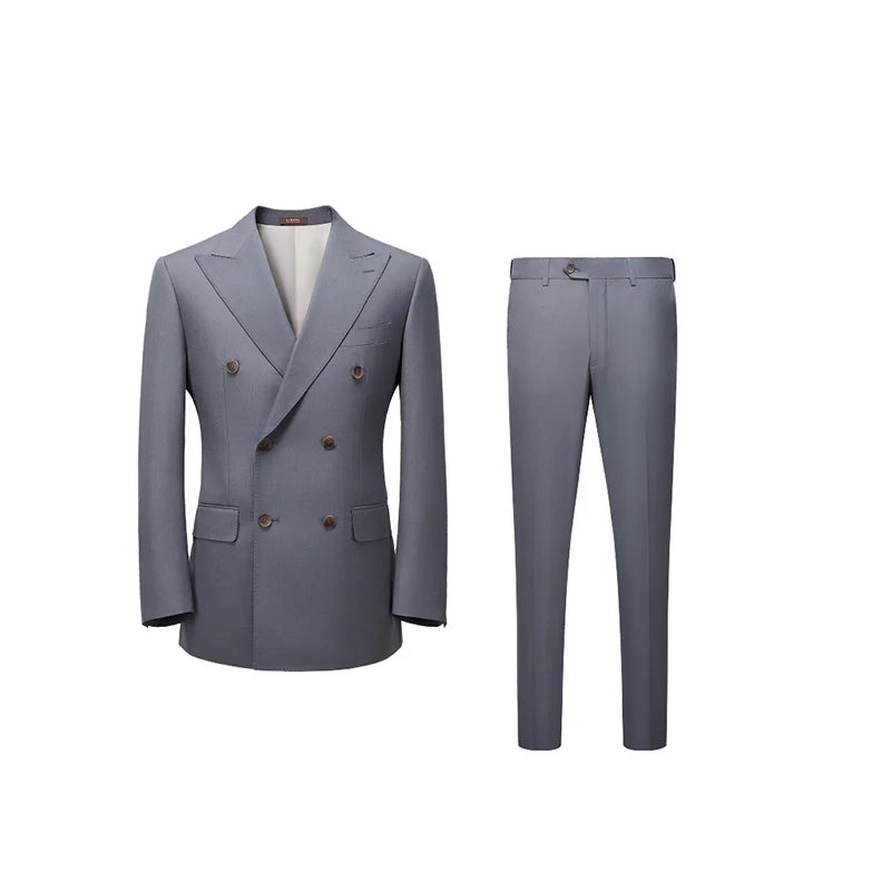 Full frontal view of Comet Classical Suit worn by model, showing complete ensemble. From Borcelleclothes.