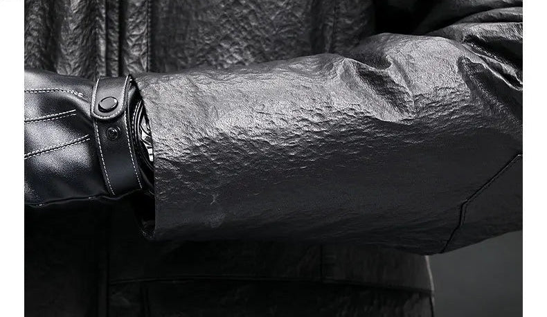 Close-up of the jacket cuff with visible leather texture in Onyx — From Borcelleclothes.