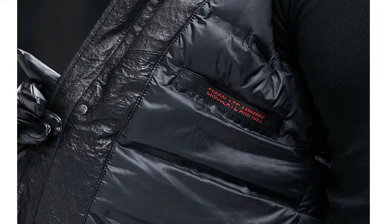 Interior lining of the jacket in Onyx, padded with white duck down — From Borcelleclothes.