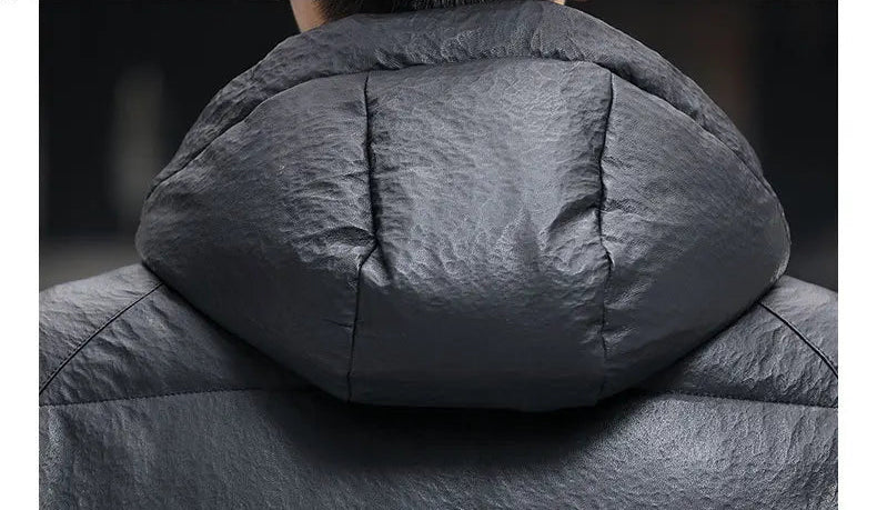 Detail of the back hood and shoulder paneling on the Onyx sheepskin jacket — From Borcelleclothes.