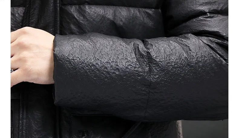 Close-up of the jacket’s sleeve cuff in compressed sheepskin leather — From Borcelleclothes.