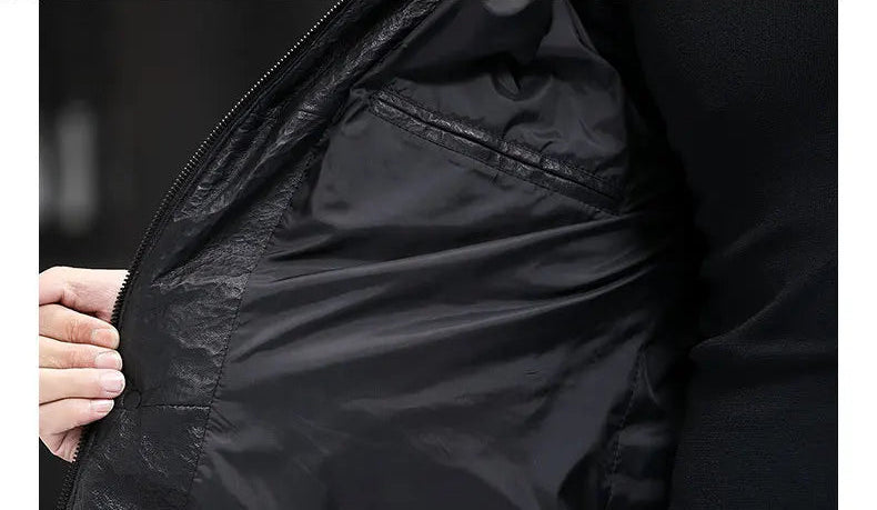 View of the interior lining of the Onyx jacket, showing down-filled construction — From Borcelleclothes.