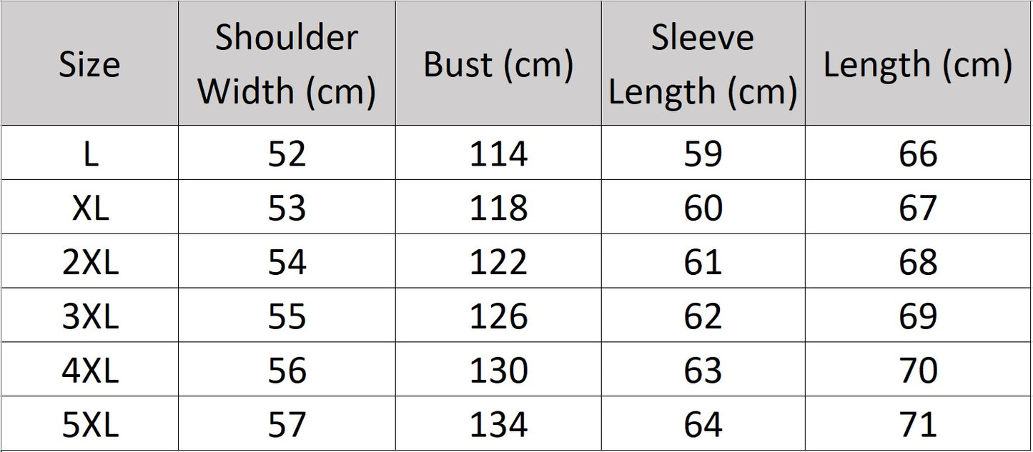 Men’s size chart for a cowhide leather coat in Onyx with detachable fox fur hood trim, piped curved pockets, badge detail, and snap cuffs. — From Borcelleclothes.