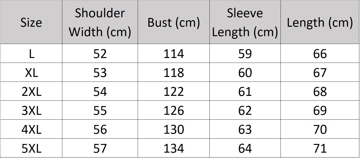 Men’s size chart for a cowhide leather coat in Onyx with detachable fox fur hood trim, piped curved pockets, badge detail, and snap cuffs. — From Borcelleclothes.
