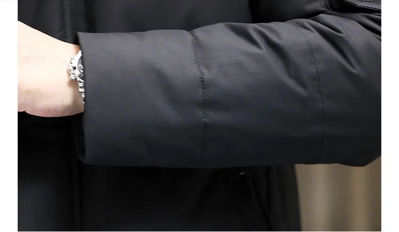 Cuff detail of the Abyss down coat, matte cowhide texture — From Borcelleclothes.