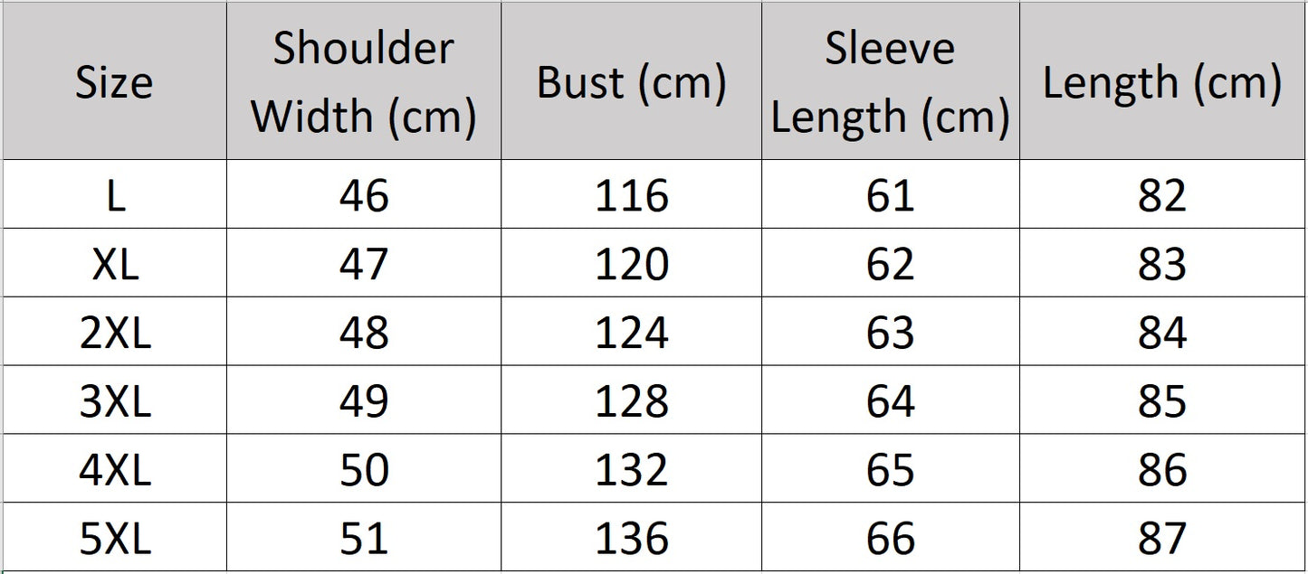 Men's size chart for a Matte cowhide down coat in Abyss, featuring  a wide hood belt, reflective lining, and concealed placket. From Borcelleclothes.