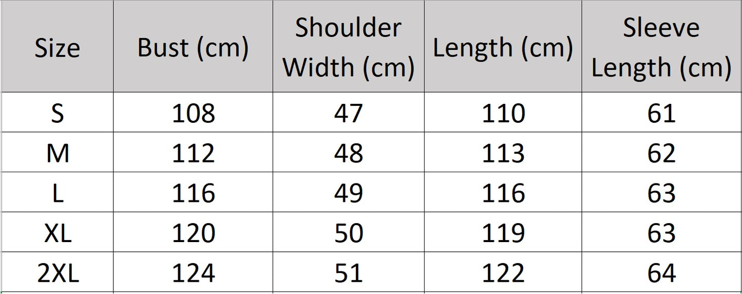 Men’s size chart for a Double-Breasted Belted Cashmere Coat, crafted from a luxurious blend of 70% cashmere and 30% high-count wool. Featuring a structured yet fluid silhouette, six-button front, adjustable belt, and sculpted sleeve construction. From Borcelleclothes.