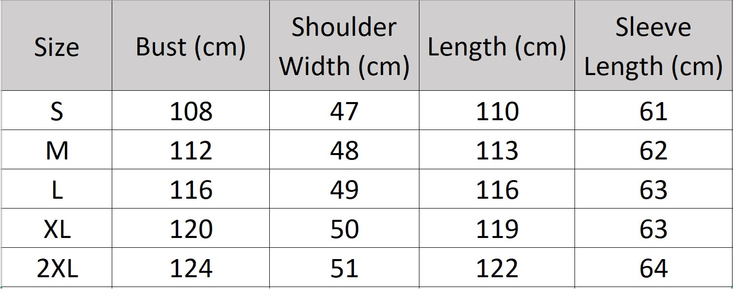 Men’s size chart for a Double-Breasted Belted Cashmere Coat, crafted from a luxurious blend of 70% cashmere and 30% high-count wool. Featuring a structured yet fluid silhouette, six-button front, adjustable belt, and sculpted sleeve construction. From Borcelleclothes.