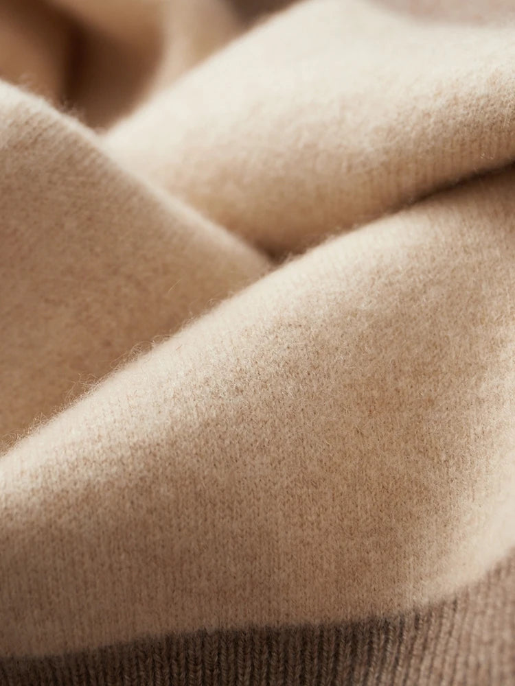 Inner side of the double-knit cashmere sweater in Beigewood, showing lighter tonal contrast — From Borcelleclothes.