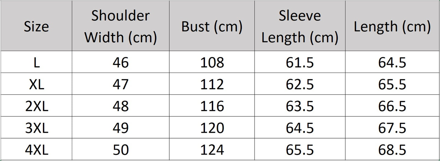 Men’s size chart for a goatskin jacket with woven overlays, perforated yokes, hexagonal back insert, and double collar in Onyx — From Borcelleclothes.