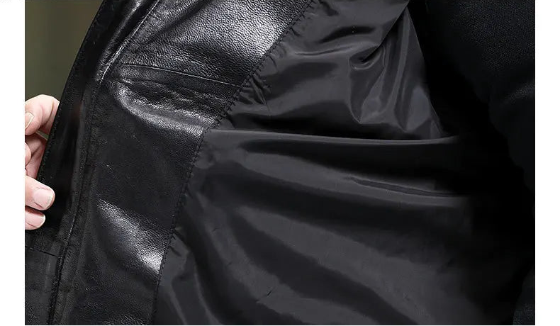 Interior lining of the goatskin down jacket in Onyx, showing construction details — From Borcelleclothes.