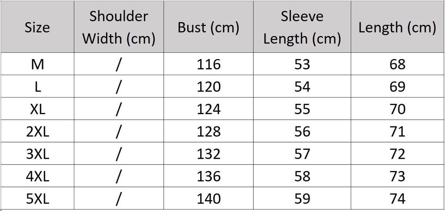 Men’s size chart for a goose down jacket in matte cowhide leather with a sculpted stand collar integrated into the hood, vertical side zip pockets, and diagonal embossed leather insets — From Borcelleclothes.