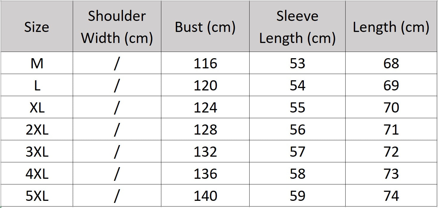 Men’s size chart for a goose down jacket in matte cowhide leather with a sculpted stand collar integrated into the hood, vertical side zip pockets, and diagonal embossed leather insets — From Borcelleclothes.