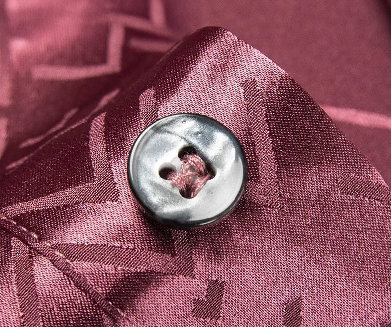 Button placket of the Coral Tree silk polo with tonal buttons and jacquard texture that carries both rhythm and restraint. From Borcelleclothes.