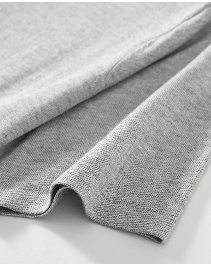 Sleeve detail of the Silver Sand polo — softly draped, expressing the silk-cashmere blend’s flexibility and lightness. From Borcelleclothes.