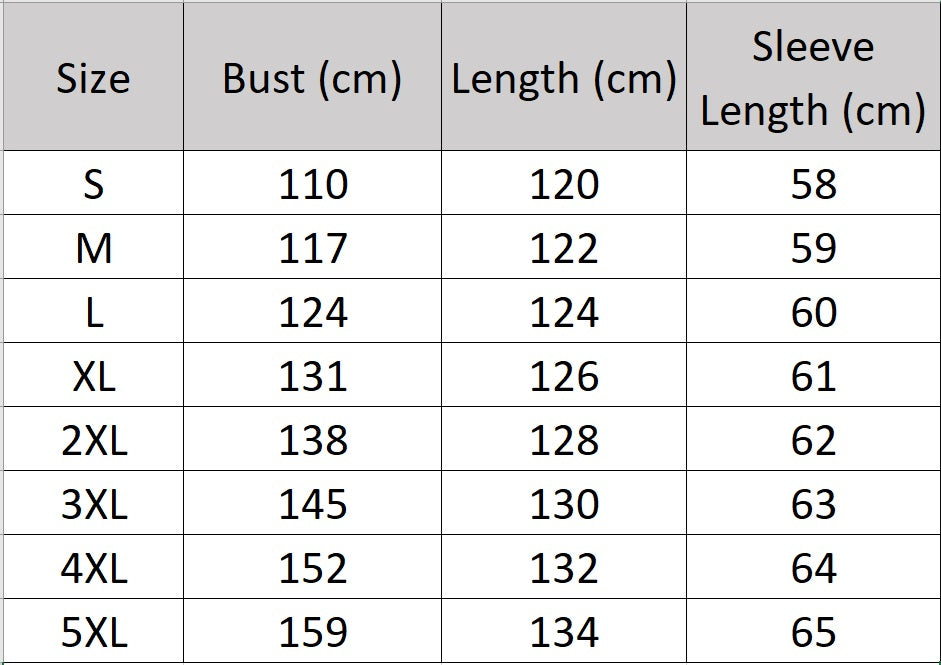Men's size chart for a Luxurious Double-Faced Coat—crafted from a blend of Merino wool and cashmere. This double-breasted design features horn buttons, notch lapels, and precise tailoring, embodying balance and refinement. From Borcelleclothes.