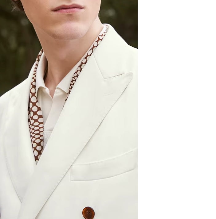 The upper part of the Men's Luxury Alabaster Suit, featuring the double-breasted blazer and peaked lapels. From Borcelleclothes.