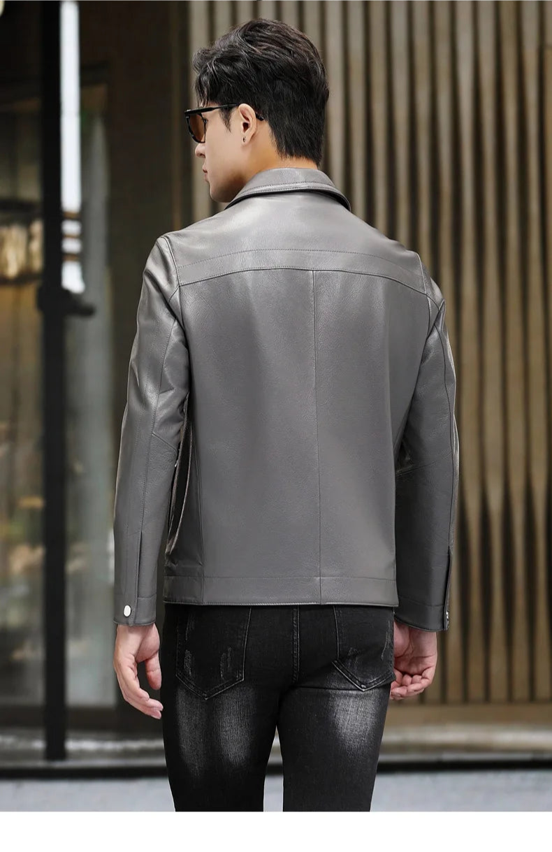 Back view of Mercury sheepskin jacket, showing soft structure and subtle back yoke — From Borcelleclothes.