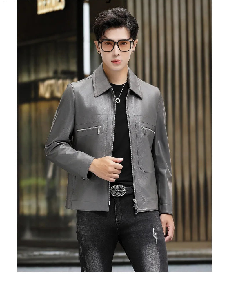 Model in motion wearing Mercury sheepskin jacket; front zippers and fluid cut visible — From Borcelleclothes.