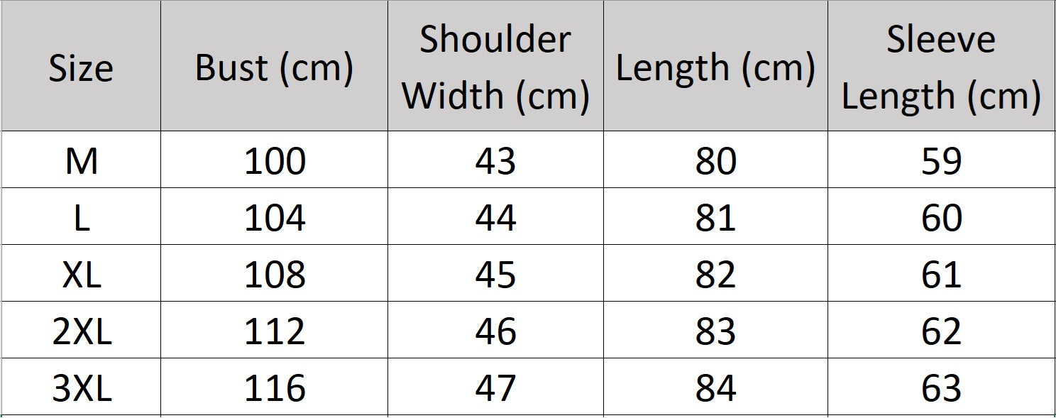 Men’s size chart for a mid-length double-faced wool coat with notch lapels, single-breasted front, and hand-finished seams—refined for the city, ready for the drive. From Borcelleclothes.