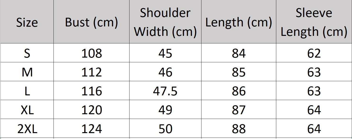 Men’s size chart for a Minimalist Cashmere Coat, crafted from a premium blend of 70% cashmere and 30% high-count wool. Featuring a sleek single-breasted design, structured set-in sleeves, and a refined visible upper button for a modern, minimalist aesthetic. From Borcelleclothes.