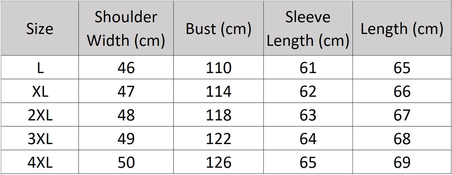 Men’s size chart for a goatskin leather jacket with mink collar, integrated zipped pockets and structured silhouette — From Borcelleclothes.