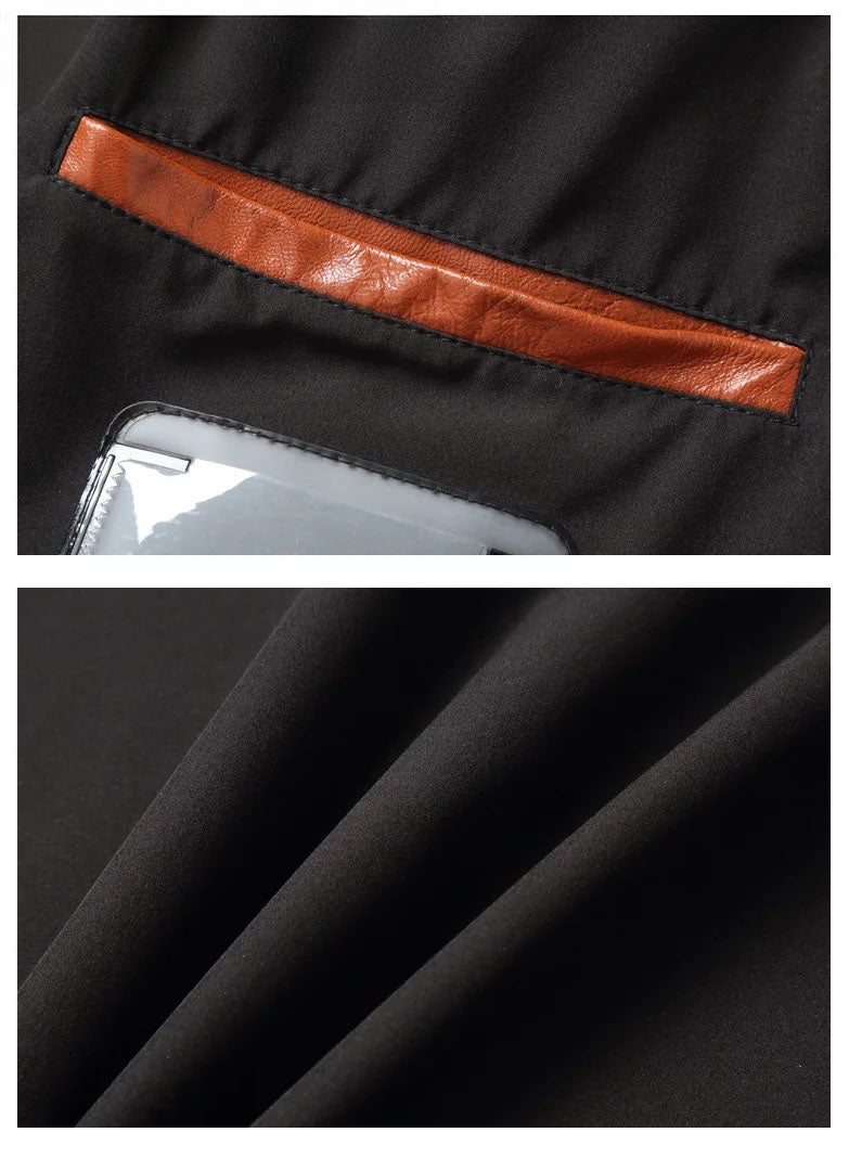 Collage showing inner pocket and lining detail of Moto DNA sheepskin jacket in Cognac and Black Coffee — From Borcelleclothes.