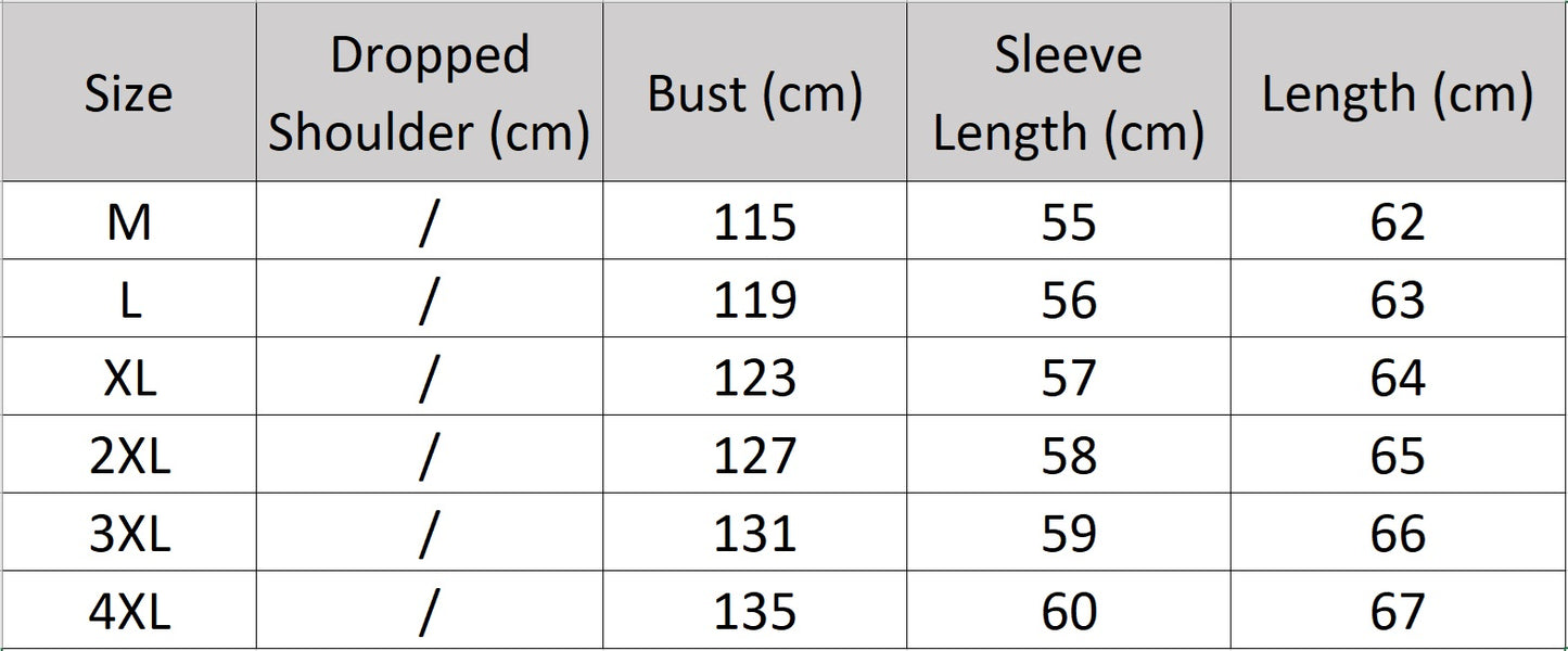 Men’s size chart for a sheepskin moto-inspired jacket, with cropped silhouette, contrast trims, metal accents, and broad collar — From Borcelleclothes.