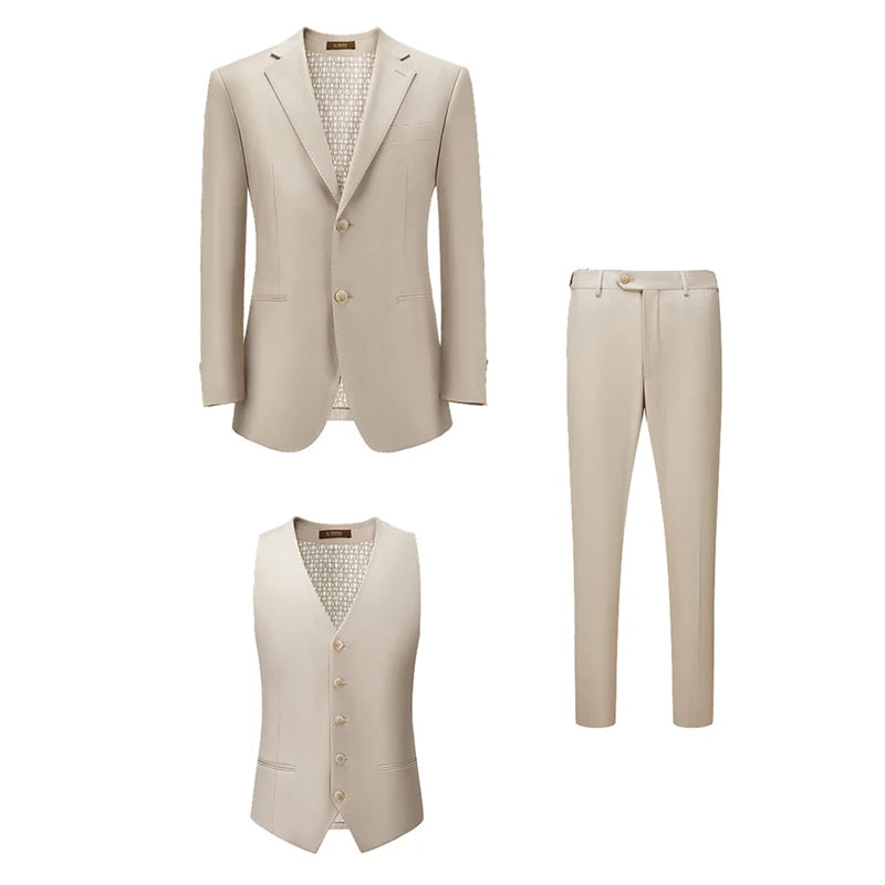 Front view of the single-breasted Ash blazer, pants and vest. From Borcelleclothes.